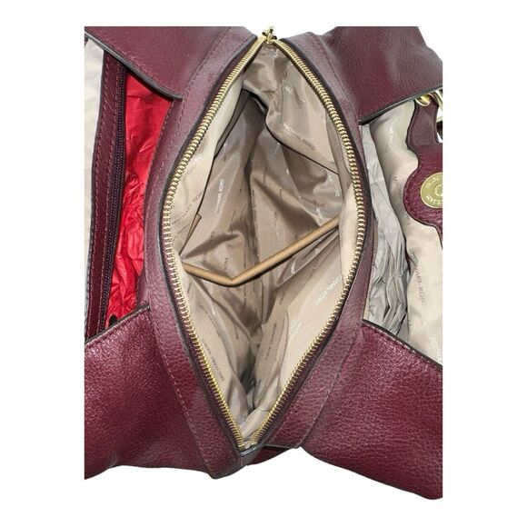 Michael Kors Raven Large Pebble Leather Shoulder Handbag Tote Purse Maroon EUC - Picture 8 of 15